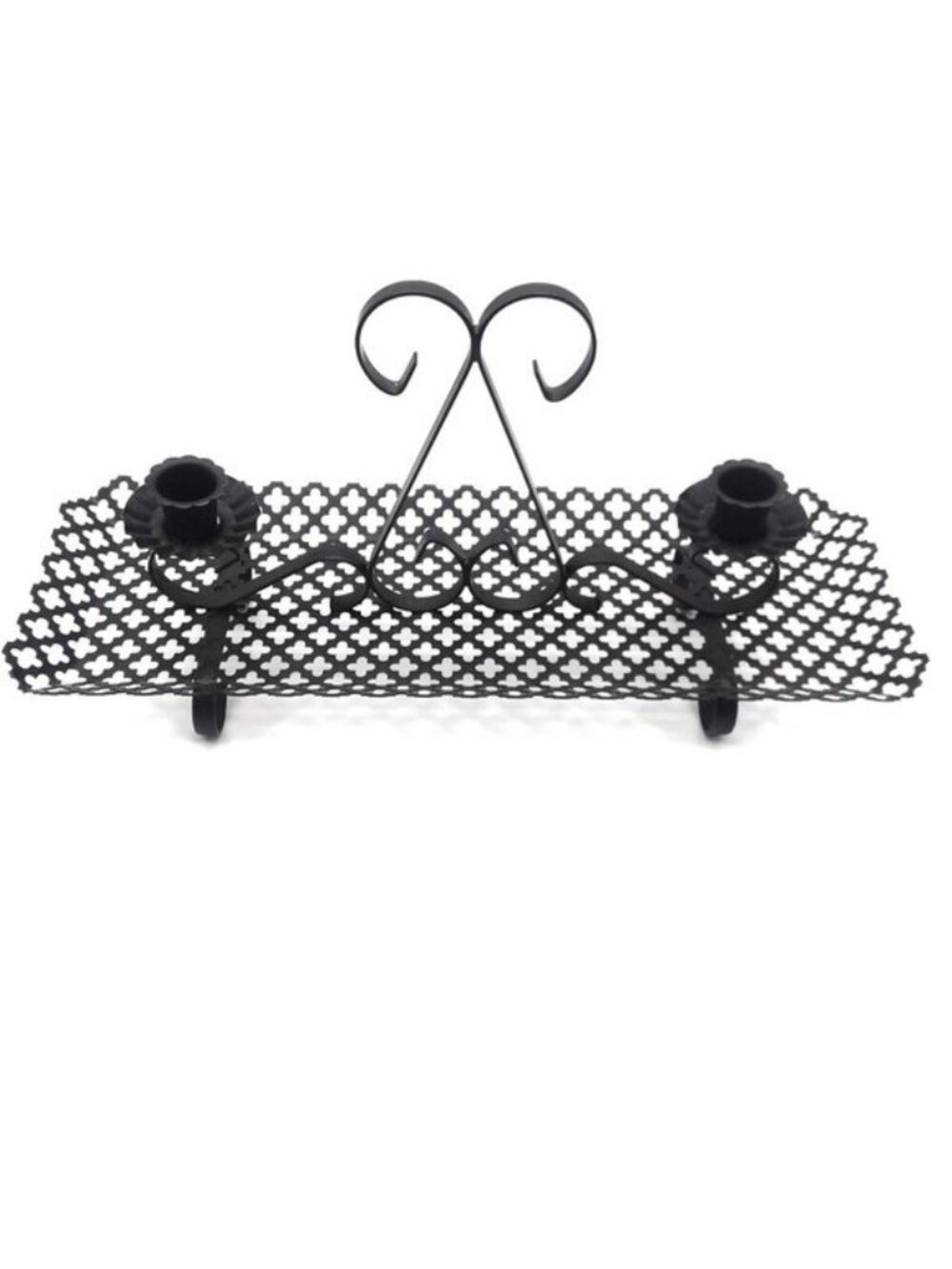 Candle Holder Centerpiece VTG Black Mesh Metal Candleabra HOMCO Votive Decor